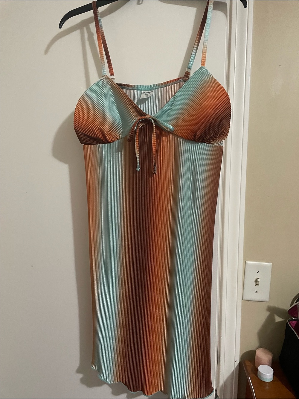 Teal & Rust Pleated Slip Dress - Picture 2 of 8